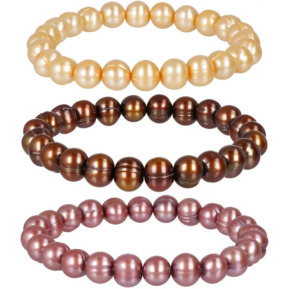 NEW Honora Set of 3 Cultured Freshwater Pearl Stretch Bracelets Warm Colors
